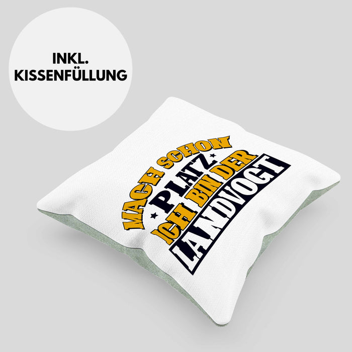 Landvogt Kissen mit Füllung 40x40 Geschenk Lustiger Spruch Mach Schon Platz Ich Bin Der Landvogt Geschenkidee Geburtstag (Grau) Grün Trendation
