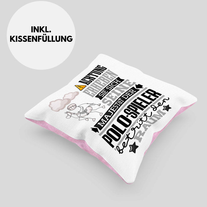 Polo-Spieler Geschenk Kissen mit Füllung 40x40 Lustiger Spruch Erheben Sie Sich Der Polo-Spieler Betritt den Raum (Grau) Rosa Trendation