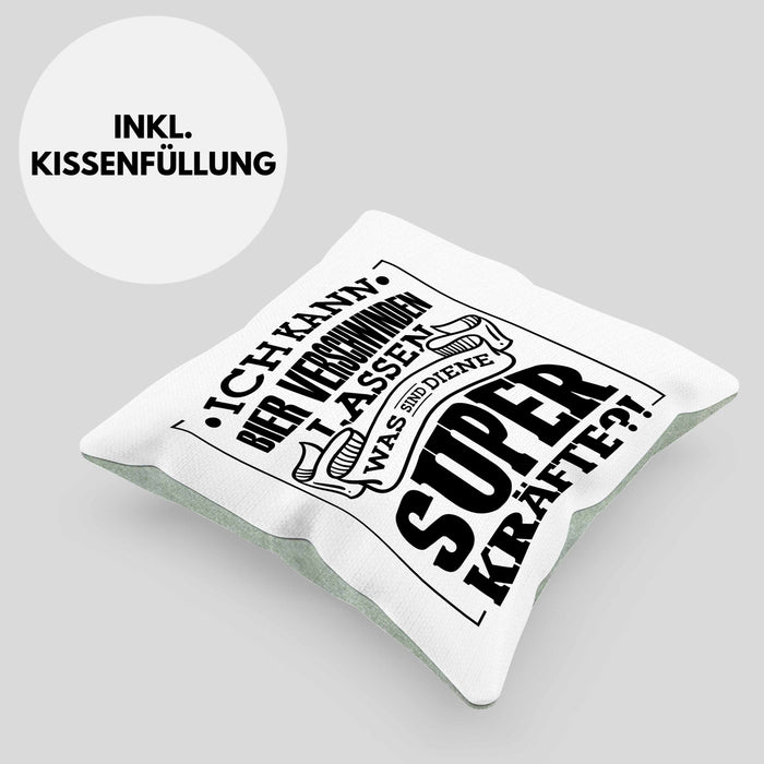 Bier Kissen mit Füllung 40x40 - "Ich kann Bier verschwinden lassen" Geschenk für Bierliebhaber (Grau) Grün Trendation