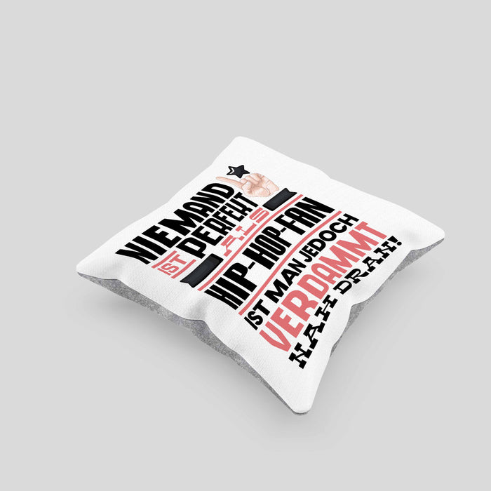 Hip-Hop-Fan Geschenk Kissen mit Füllung 40x40 Lustige Geschenkidee für Hip-Hop-Fan Geburtstag Niemand Ist Perfekt Aber Als Hip-Hop-Fan Ist Man Nah Dran (Grau) Grau Trendation