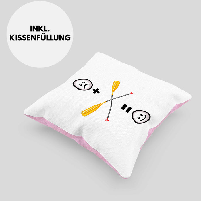 Wildwasser Rafting Kissen mit Füllung 40x40 Geschenk für Wildwasser Rafting Lustige Geschenkidee :( + Rafting = :) Geburtstag (Grau) Rosa Trendation