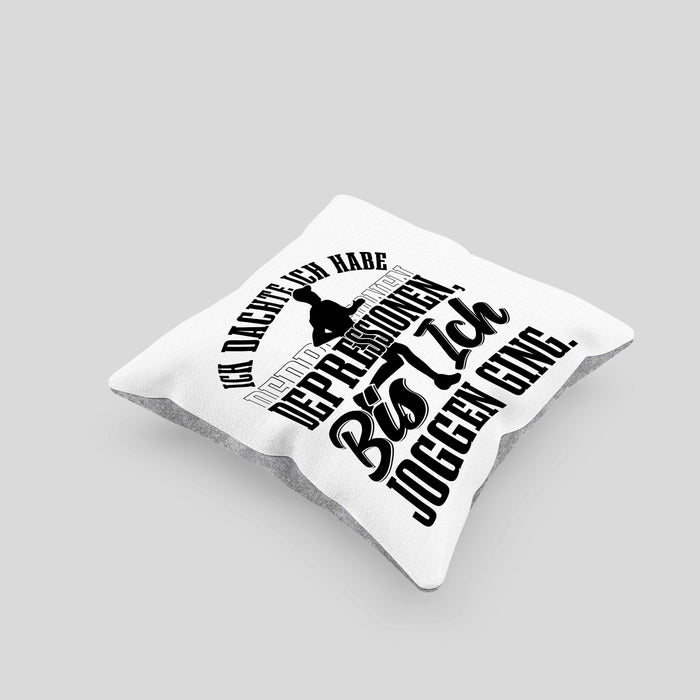 Joggen Geschenk Kissen mit Füllung 40x40 Spruch Ich Dachte Ich Habe Depressionen Bis Ich Joggen War Geschenkidee Jogger (Grau) Grau Trendation