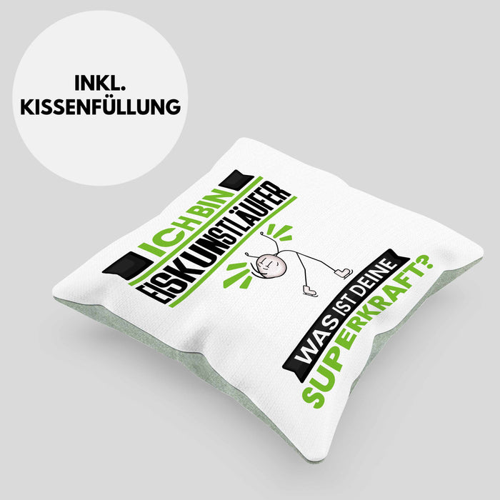 Eiskunstläufer Kissen mit Füllung 40x40 Geschenk für Eiskunstläufer Geburtstag Lustiger Spruch Was Ist Deine Superkraft (Grau) Grün Trendation