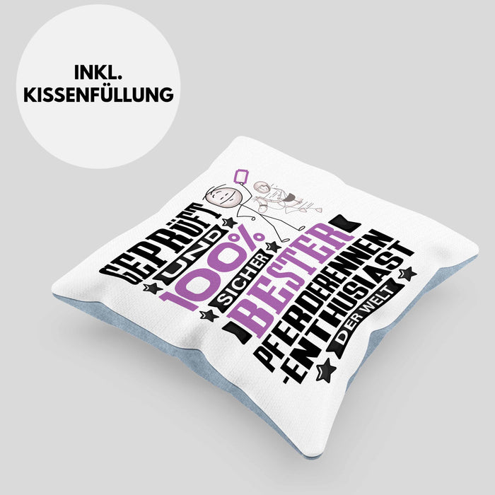 Pferderennen-Enthusiast Geschenk Lustiger Spruch für Pferderennen-Enthusiast Geschenkidee Bester Pferderennen-Enthusiast Der WeltKissen mit Füllung 40x40 (Grau) Blau Trendation