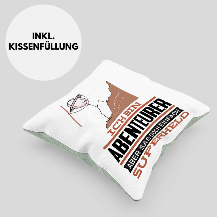 Abenteurer Geschenk Kissen mit Füllung 40x40 Ich Bin Abenteurer Aber Sag Doch Einfach Superheld Lustige Geschenkdiee für Abenteurer (Grau) Grün Trendation