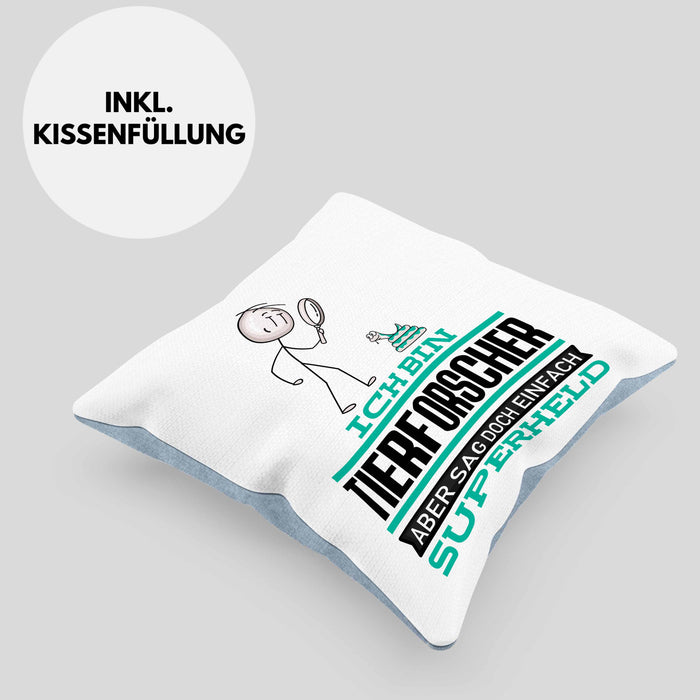Tierforscher Geschenk Kissen mit Füllung 40x40 Ich Bin Tierforscher Aber Sag Doch Einfach Superheld Lustige Geschenkdiee für Tierforscher (Grau) Blau Trendation