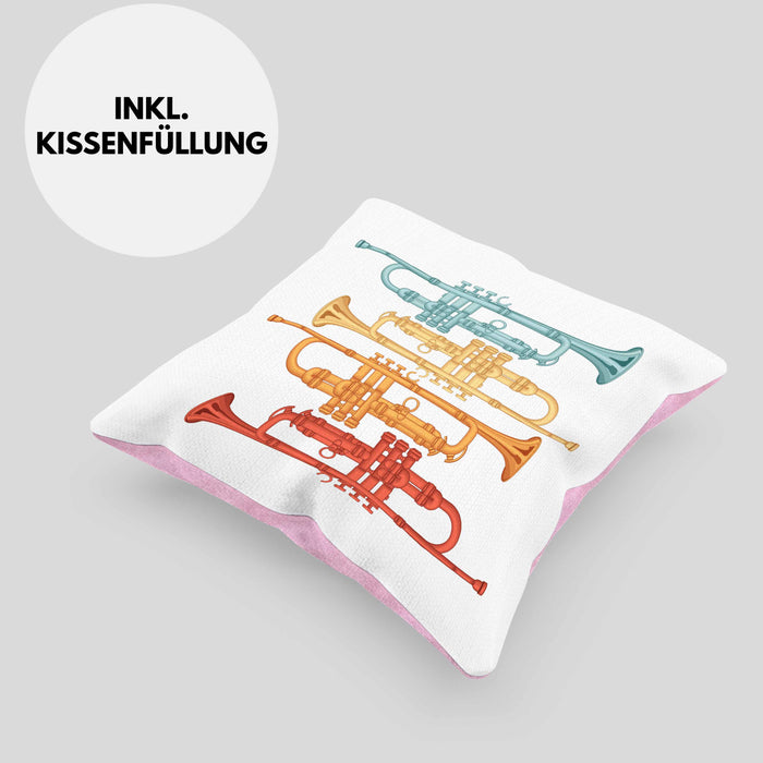 Trompete Kissen mit Füllung 40x40 Geschenk für Posaunist Posaune Retro Grafik (Grau) Rosa Trendation