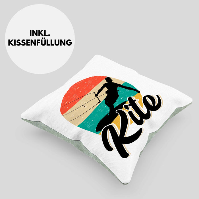 Kitesurfing Kissen mit Füllung 40x40 Geschenk für Kitesurfer Geschenkidee Vintage Grafik (Grau) Grün Trendation