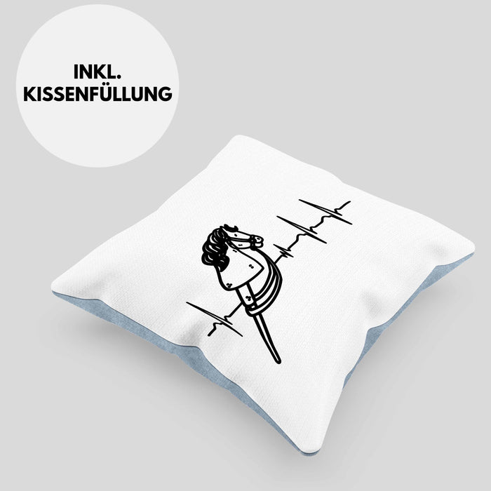 Hobbyhorse Mädchen Kissen mit Füllung 40x40 Geschenk Hobby Horse Pferde Grafik Herzschlag (Grau) Blau Trendation