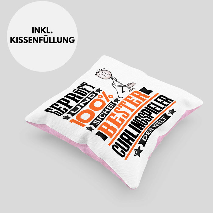 Curlingspieler Geschenk Lustiger Spruch für Curlingspieler Geschenkidee Bester Curlingspieler Der WeltKissen mit Füllung 40x40 (Grau) Rosa Trendation