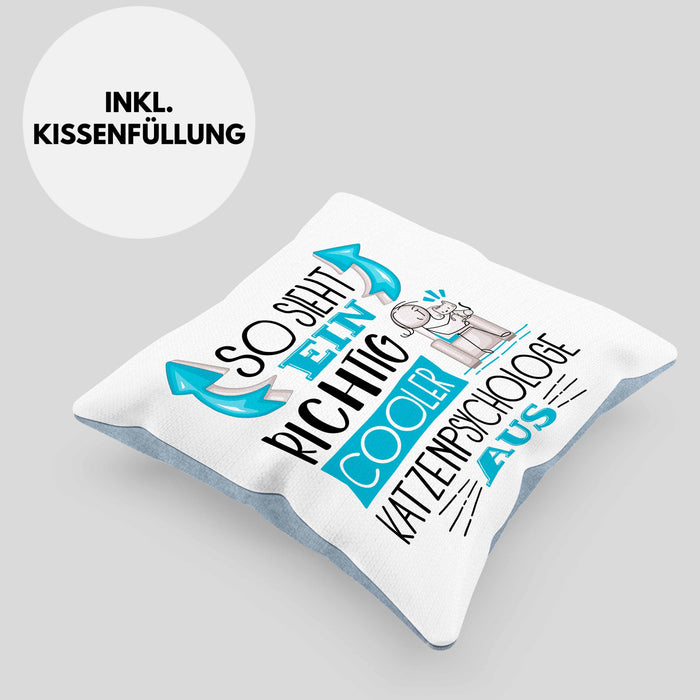 Katzenpsychologe Kissen mit Füllung 40x40 So Sieht Ein Richtig Cooler Katzenpsychologe Aus Geschenk Lustiger Spruch Geschenkidee (Grau) Blau Trendation