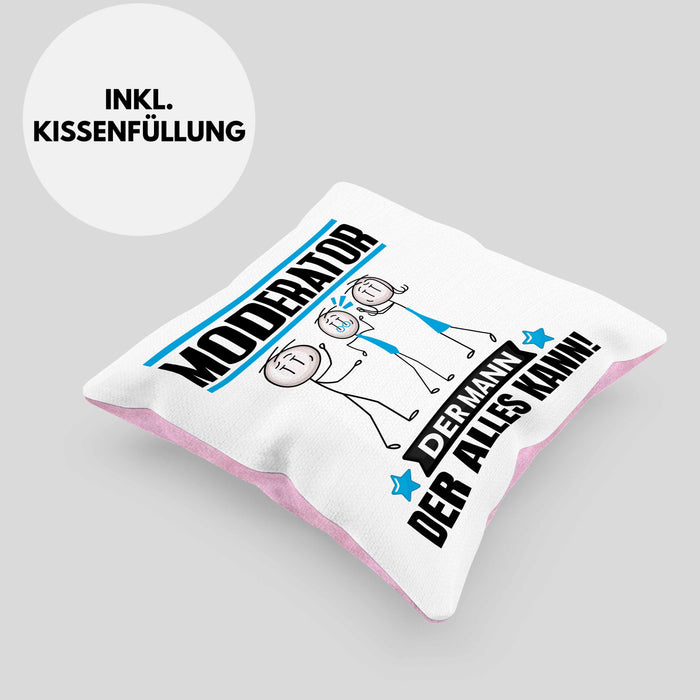 Moderator Kissen mit Füllung 40x40 Geschenk für Moderator Der Mann Der Alles Kann Geschenkidee zum Geburtstag (Grau) Rosa Trendation