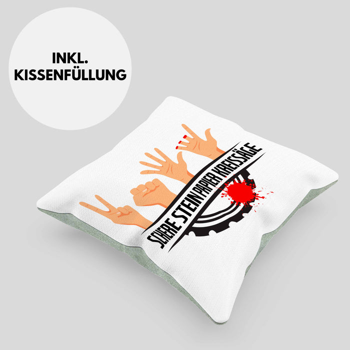 Schere Kreissäge Kissen mit Füllung 40x40 Geschenk Holzarbeiter Geschenkidee Schreiner (Grau) Grün Trendation