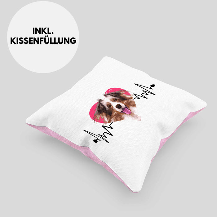 Australian Shepherd Besitzer Kissen mit Füllung 40x40 Geschenk Lustiger Spruch Geschenkidee Herzschlag Australian Shepherd (Grau) Rosa Trendation