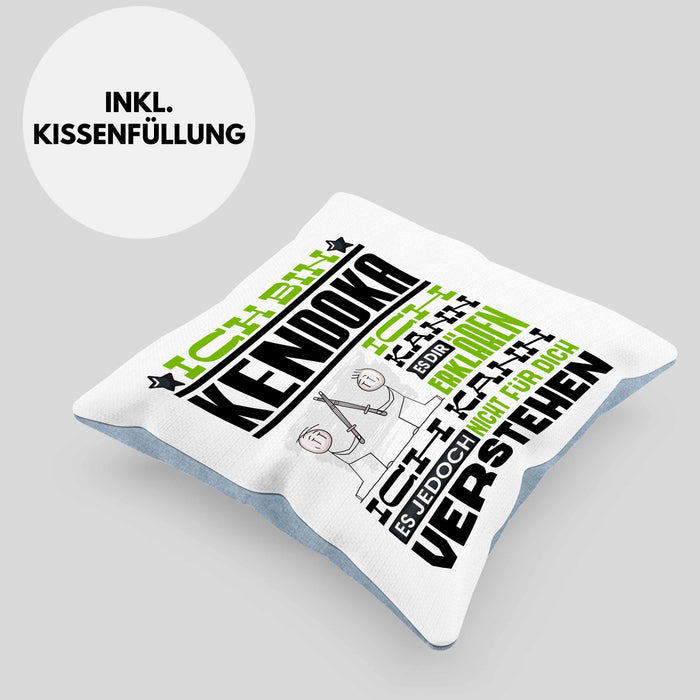 Kendoka Geschenk Kaffee-Kissen mit Füllung 40x40 Geschenkidee für Kendoka Ich Bin Kendoka Ich Kann Es Dir Erklären Jedoch Nicht Für Dich Verstehen Spruch Lustig (Grau) Blau Trendation