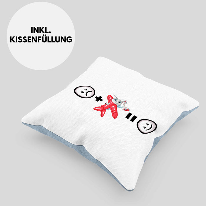 Kunstflugzeug Kissen mit Füllung 40x40 Geschenk für Kunstflieger Geburtstag Lustige Geschenkidee :( + Kunstflieger = :) (Grau) Blau Trendation