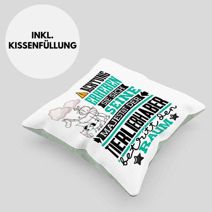Tierwohlhaber Geschenk Kissen mit Füllung 40x40 Lustiger Spruch Erheben Sie Sich Der Tierwohlhaber Betritt den Raum (Grau) Grün Trendation
