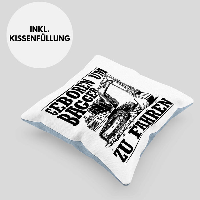 Baggerfahrer Kissen mit Füllung 40x40 Geschenk Baggerfahrender Geboren Um Bagger Zu Fahren Geschenkidee Baustelle (Grau) Blau Trendation