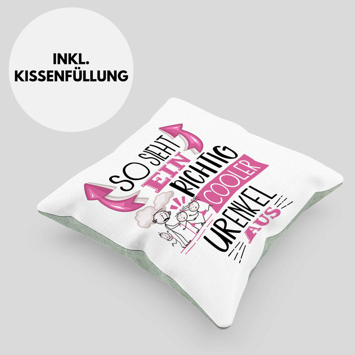 Urenkel Kissen mit Füllung 40x40 Geschenk So Sieht Ein RIchtig Cooler Urenkel Aus Geschenkidee Lustiger Spruch Geburtstag (Grau) Grün Trendation