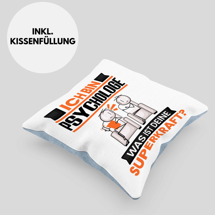 Psychologe Kissen mit Füllung 40x40 Geschenk für Psychologe Geburtstag Lustiger Spruch Was Ist Deine Superkraft (Grau) Blau Trendation