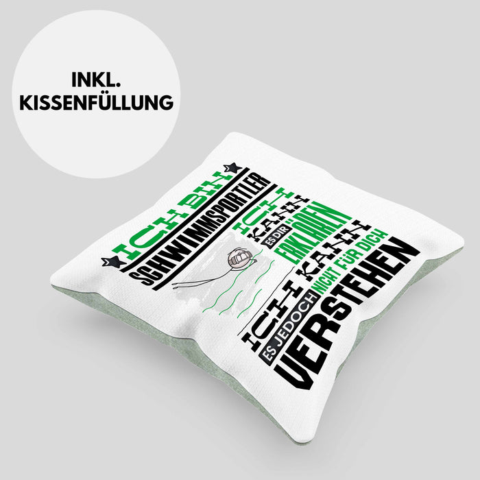 Schwimmsportler Geschenk Kaffee-Kissen mit Füllung 40x40 Geschenkidee für Schwimmsportler Ich Bin Schwimmsportler Ich Kann Es Dir Erklären Jedoch Nicht Für Dich Verstehen Spruch Lustig (Grau) Grün Trendation