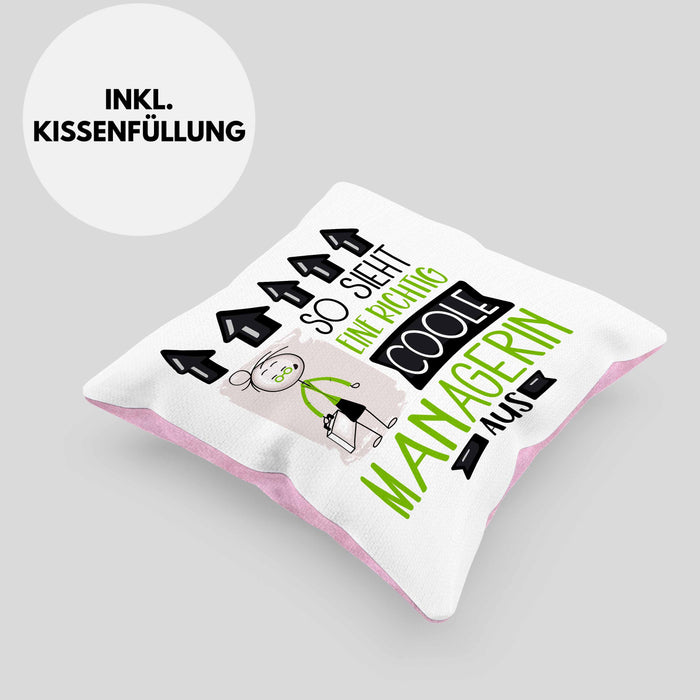 Managerin Geschenk Kissen mit Füllung 40x40 Lustig Geschenkidee für Managerin Geburtstag So Sieht Eine Richtig Coole Managerin Aus Frauen Spruch (Grau) Rosa Trendation