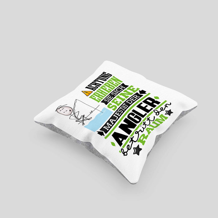 Angler Geschenk Kissen mit Füllung 40x40 Lustiger Spruch Erheben Sie Sich Der Angler Betritt den Raum (Grau) Grau Trendation