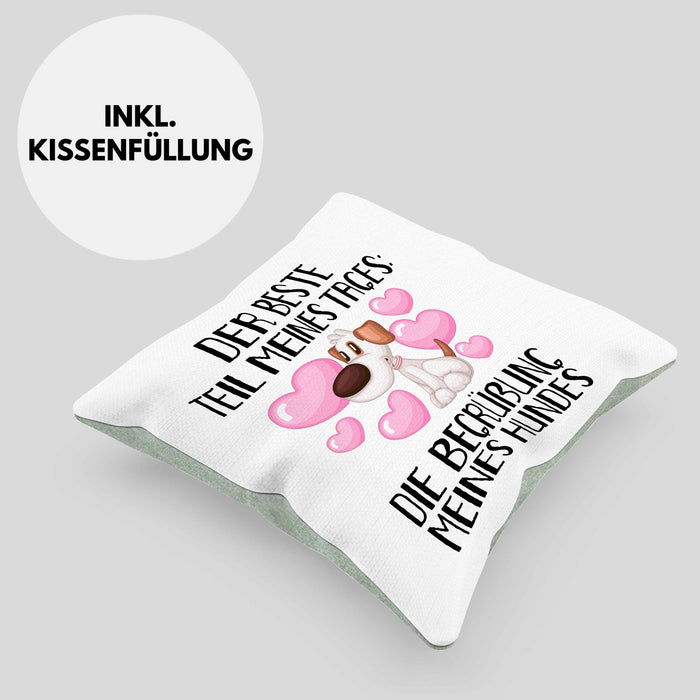 Hundebesitzer Kissen mit Füllung 40x40 Geschenk Bester Teil Des Tages Die Begrüßung Meines Hundes Geschenkidee Hunde Mama Frauchen Herrchen (Grau) Grün Trendation