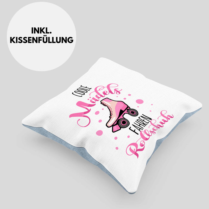 Lustige Rollschuh-Kissen mit Füllung 40x40 Geschenk für Rollschuhfahrerinnen Coole Mädels Fahren Rollschuh (Grau) Blau Trendation