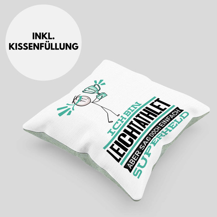 Leichtathlet Geschenk Kissen mit Füllung 40x40 Ich Bin Leichtathlet Aber Sag Doch Einfach Superheld Lustige Geschenkdiee für Leichtathlet (Grau) Grün Trendation