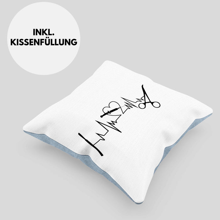 Lustige Chirurg-Kissen mit Füllung 40x40 Geschenk für Chirurgen Herzschlag (Grau) Blau Trendation