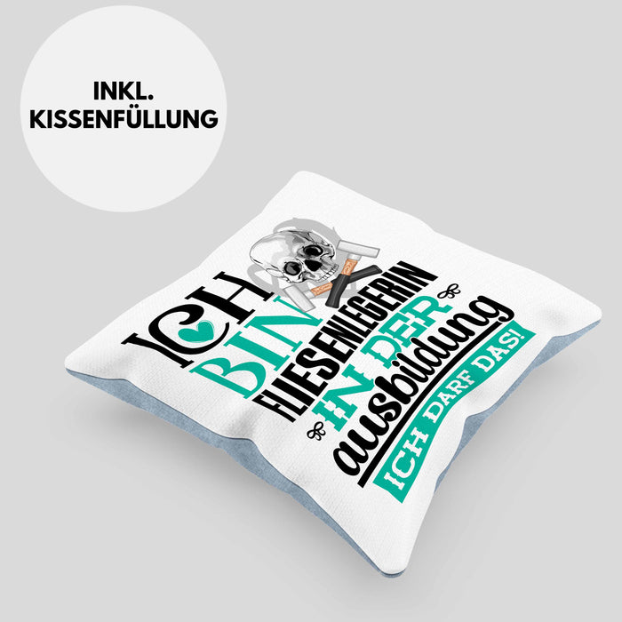 Fliesenlegerin Ausbildung Start Geschenk Kissen mit Füllung 40x40 Ich Bin Fliesenlegerin In Der Ausbildung Ich Darf Das Geschenkidee (Grau) Blau Trendation