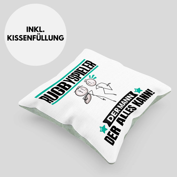 Rugbyspieler Kissen mit Füllung 40x40 Geschenk für Rugbyspieler Der Mann Der Alles Kann Geschenkidee zum Geburtstag (Grau) Grün Trendation