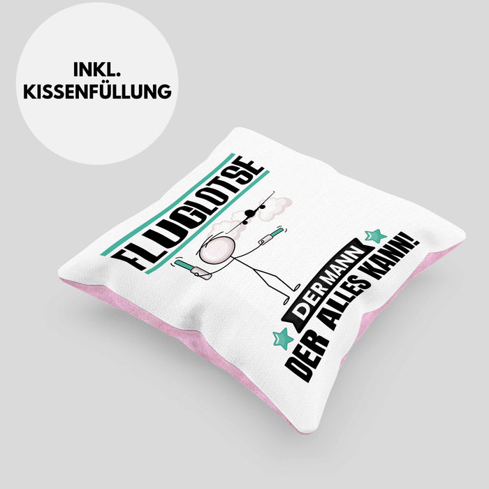 Fluglotse Kissen mit Füllung 40x40 Geschenk für Fluglotse Der Mann Der Alles Kann Geschenkidee zum Geburtstag (Grau) Rosa Trendation