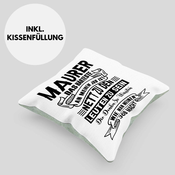 Lustige Kissen mit Füllung 40x40 für Maurer Geschenk Spruch Geschenkidee Maurer Beruf (Grau) Grün Trendation