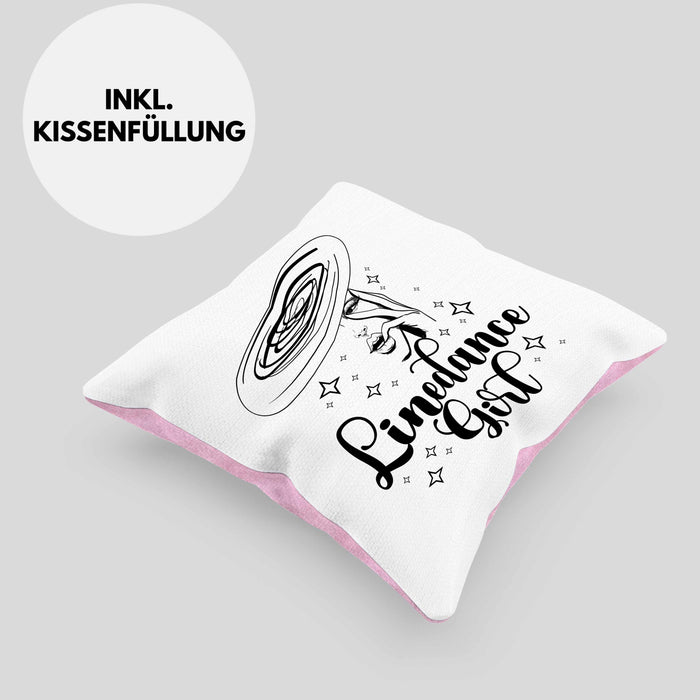 Linedance Geschenke Girl Kissen mit Füllung 40x40 Geschenkidee Spruch Line Dance Frauen Sprüche (Grau) Rosa Trendation