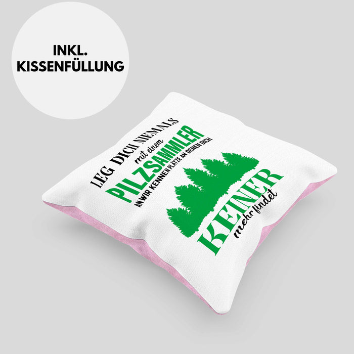 Pilzsammler Geschenk Kissen mit Füllung 40x40 Pilze Sammeln Geschenkidee Pilzsucher Pilzliebhaber Lustig (Grau) Rosa Trendation