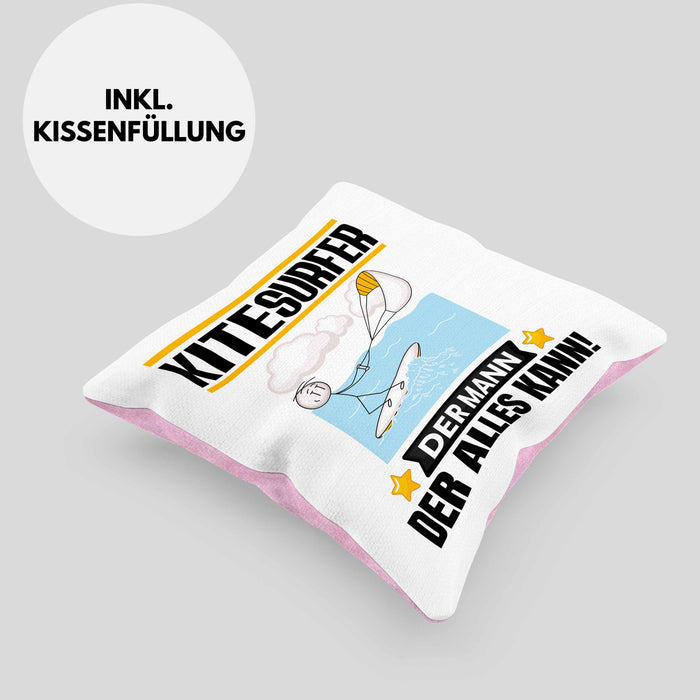 Kitesurfer Kissen mit Füllung 40x40 Geschenk für Kitesurfer Der Mann Der Alles Kann Geschenkidee zum Geburtstag (Grau) Rosa Trendation