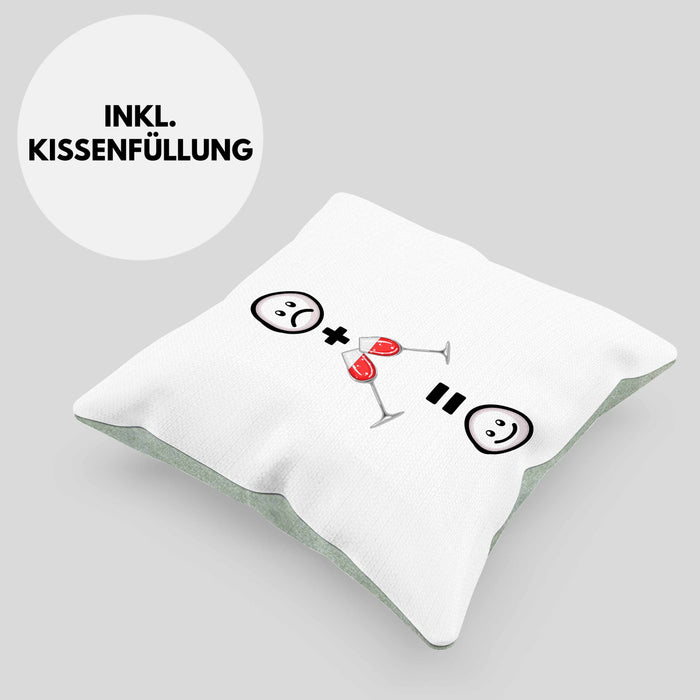 Wein Kissen mit Füllung 40x40 Geschenk für Weintrinker Lustige Geschenkidee :( + Weingläser = :) Geburtstag (Grau) Grün Trendation