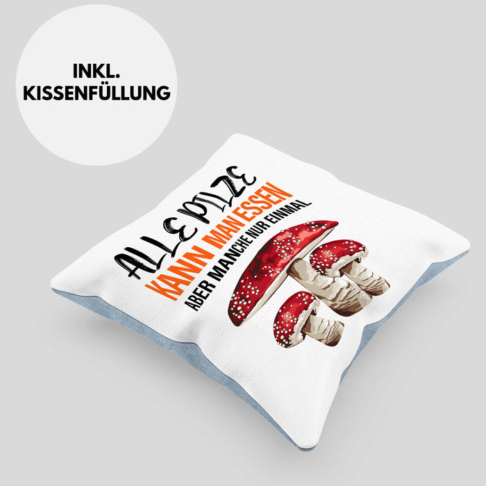 Pilzsammler Geschenk Kissen mit Füllung 40x40 Pilze Sammeln Geschenkidee Pilzsucher Pilzliebhaber (Grau) Blau Trendation