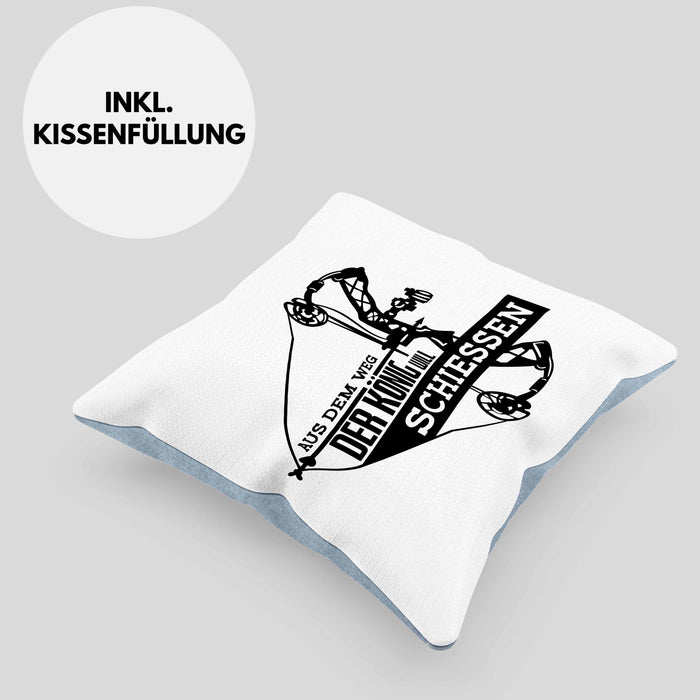 Bogenschießen Kissen mit Füllung 40x40 mit Bogenschütze Spruch - Geschenk für Pfeil und Bogen Fans Aus Dem Weg Der König Will Schießen (Grau) Blau Trendation
