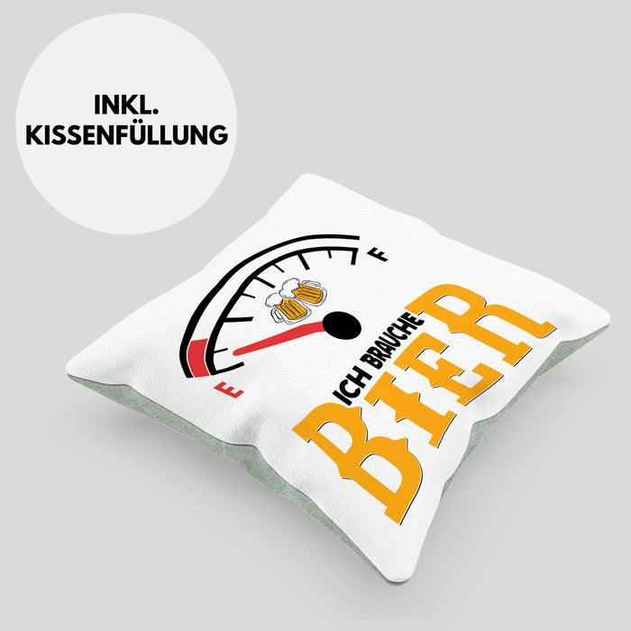 Kissen mit Füllung 40x40 Ich Brauche Bier Lustiges Biertrinker Party Geschenk (Grau) Grün Trendation