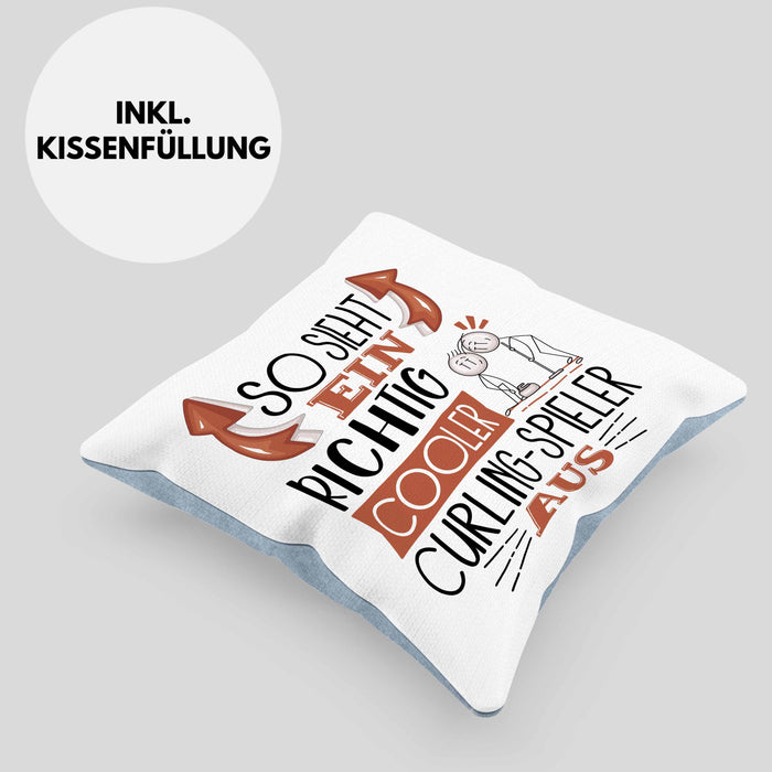 So Sieht Ein Richtig Cooler Curling-Spieler Aus Geschenk Kissen mit Füllung 40x40 Lustiger Spruch Geschenkidee (Grau) Blau Trendation