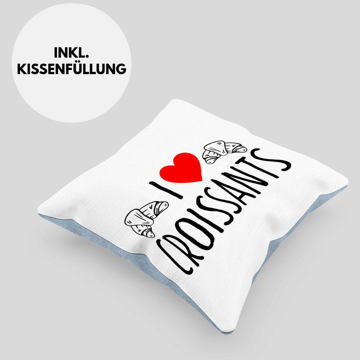 Kissen mit Füllung 40x40 "I Love Croissants" Lustiges Geschenk für Croissant-Liebhaber Frankreich (Grau) Blau Trendation