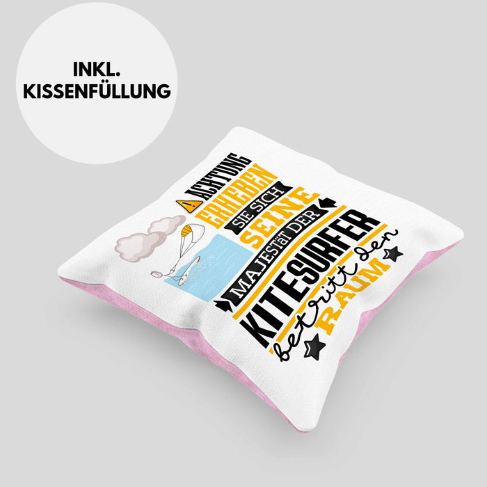 Kitesurfer Geschenk Kissen mit Füllung 40x40 Lustiger Spruch Erheben Sie Sich Der Kitesurfer Betritt den Raum (Grau) Rosa Trendation