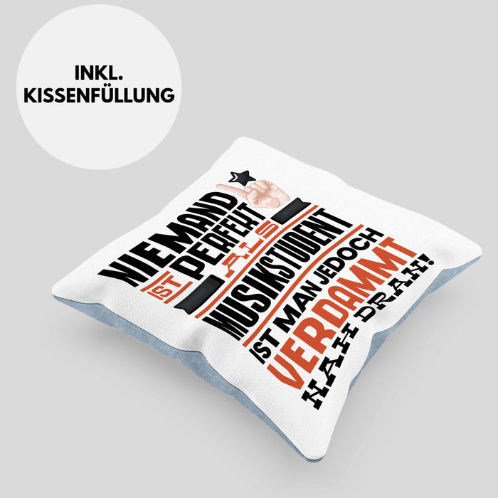 Musikstudent Geschenk Kissen mit Füllung 40x40 Lustige Geschenkidee für Musikstudent Geburtstag Niemand Ist Perfekt Aber Als Musikstudent Ist Man Nah Dran (Grau) Blau Trendation