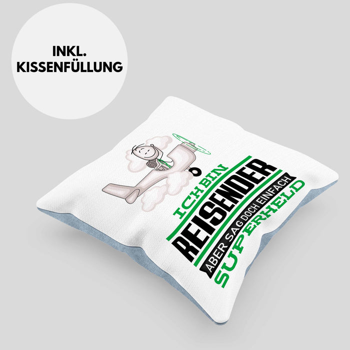 Reisender Geschenk Kissen mit Füllung 40x40 Ich Bin Reisender Aber Sag Doch Einfach Superheld Lustige Geschenkdiee für Reisender (Grau) Blau Trendation