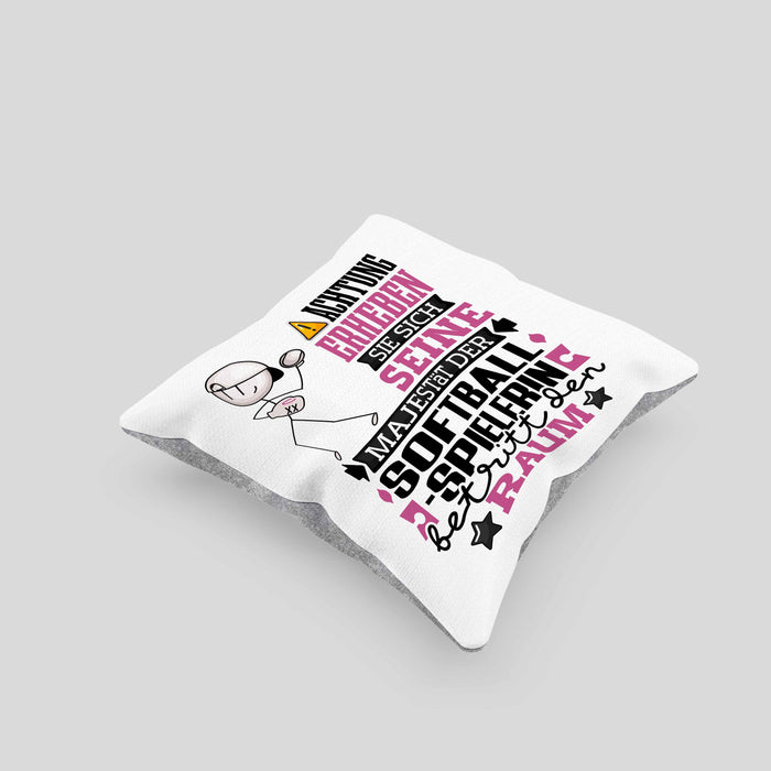 Softballspielerin Geschenk Kissen mit Füllung 40x40 Lustiger Spruch Erheben Sie Sich Der Softballspielerin Betritt den Raum (Grau) Grau Trendation