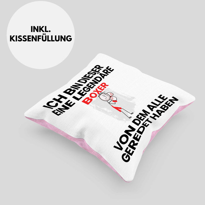 Boxer Geschenk Kissen mit Füllung 40x40 Lustige Geschenkidee Geburtstag für Boxer Ich Bin Dieser Legendäre Boxer Von Dem Alle Geredet Haben (Grau) Rosa Trendation