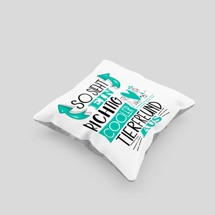 Tierfreund Kissen mit Füllung 40x40 So Sieht Ein Richtig Cooler Tierfreund Aus Geschenk Lustiger Spruch Geschenkidee (Grau) Grau Trendation